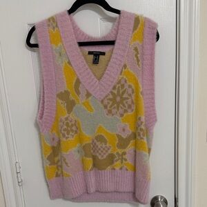 Forever 21 Pink & Yellow Floral V-Neck Sweater Vest